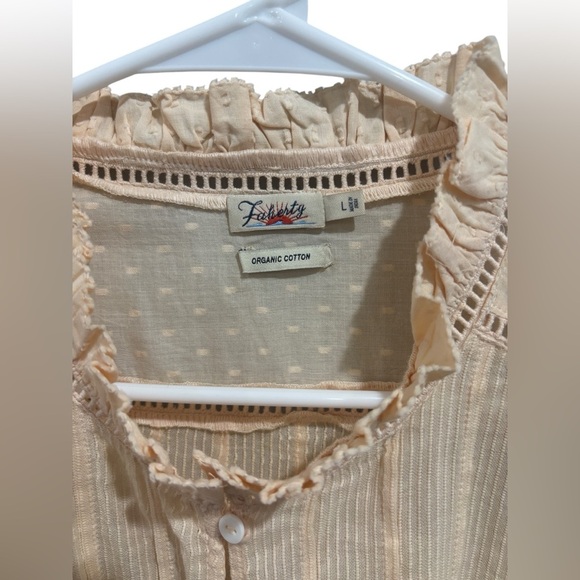Faherty Womens Willa Blouse Vanilla Cream Light Peach Organic Cotton Size Large - Picture 6 of 12